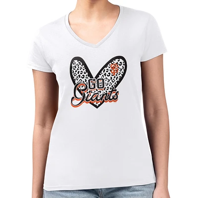 Women's G-III 4Her by Carl Banks San Francisco Giants Super-Slim Fit Lightweight Leopard Heart V-Neck T-Shirt