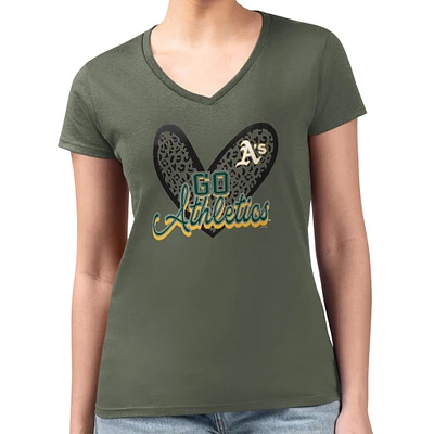 Women's G-III 4Her by Carl Banks Athletics Super-Slim Fit Lightweight Leopard Heart V-Neck T-Shirt