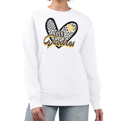 Women's G-III 4Her by Carl Banks White San Diego Padres Leopard Heart Pullover Sweatshirt