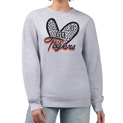 Women's G-III 4Her by Carl Banks Heather Gray Detroit Tigers Leopard Heart Pullover Sweatshirt