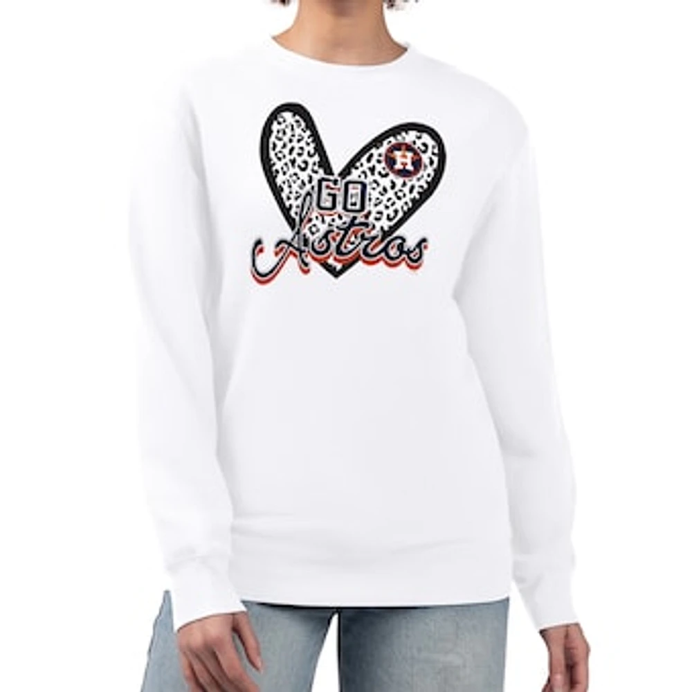 Women's G-III 4Her by Carl Banks White Houston Astros Leopard Heart Pullover Sweatshirt