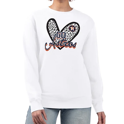 Women's G-III 4Her by Carl Banks White Houston Astros Leopard Heart Pullover Sweatshirt