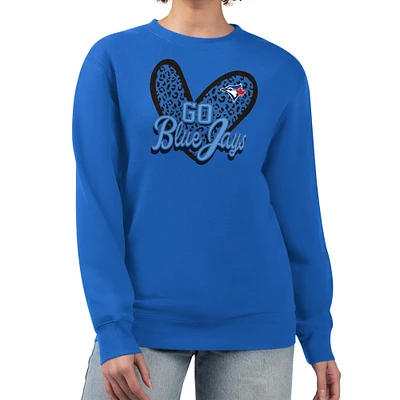 Women's G-III 4Her by Carl Banks Royal Toronto Blue Jays Leopard Heart Pullover Sweatshirt
