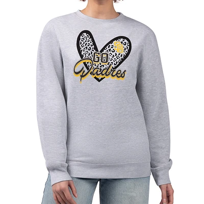 Women's G-III 4Her by Carl Banks Heather Gray San Diego Padres Leopard Heart Pullover Sweatshirt