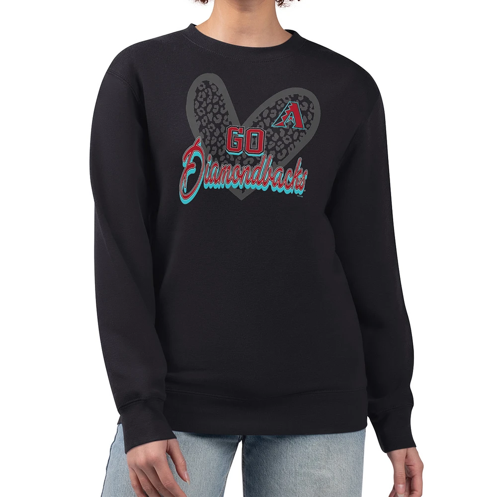 Women's G-III 4Her by Carl Banks Black Arizona Diamondbacks Leopard Heart Pullover Sweatshirt