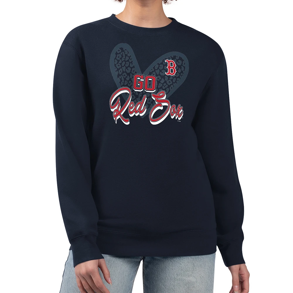 Women's G-III 4Her by Carl Banks Navy Boston Red Sox Leopard Heart Pullover Sweatshirt