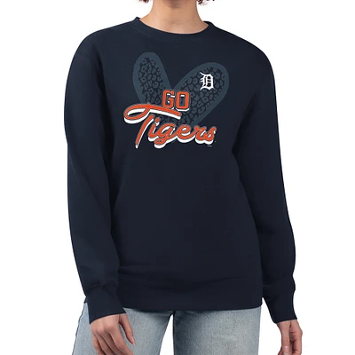 Women's G-III 4Her by Carl Banks Navy Detroit Tigers Leopard Heart Pullover Sweatshirt