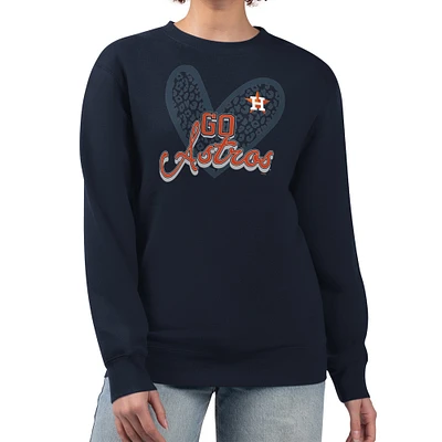 Women's G-III 4Her by Carl Banks Navy Houston Astros Leopard Heart Pullover Sweatshirt