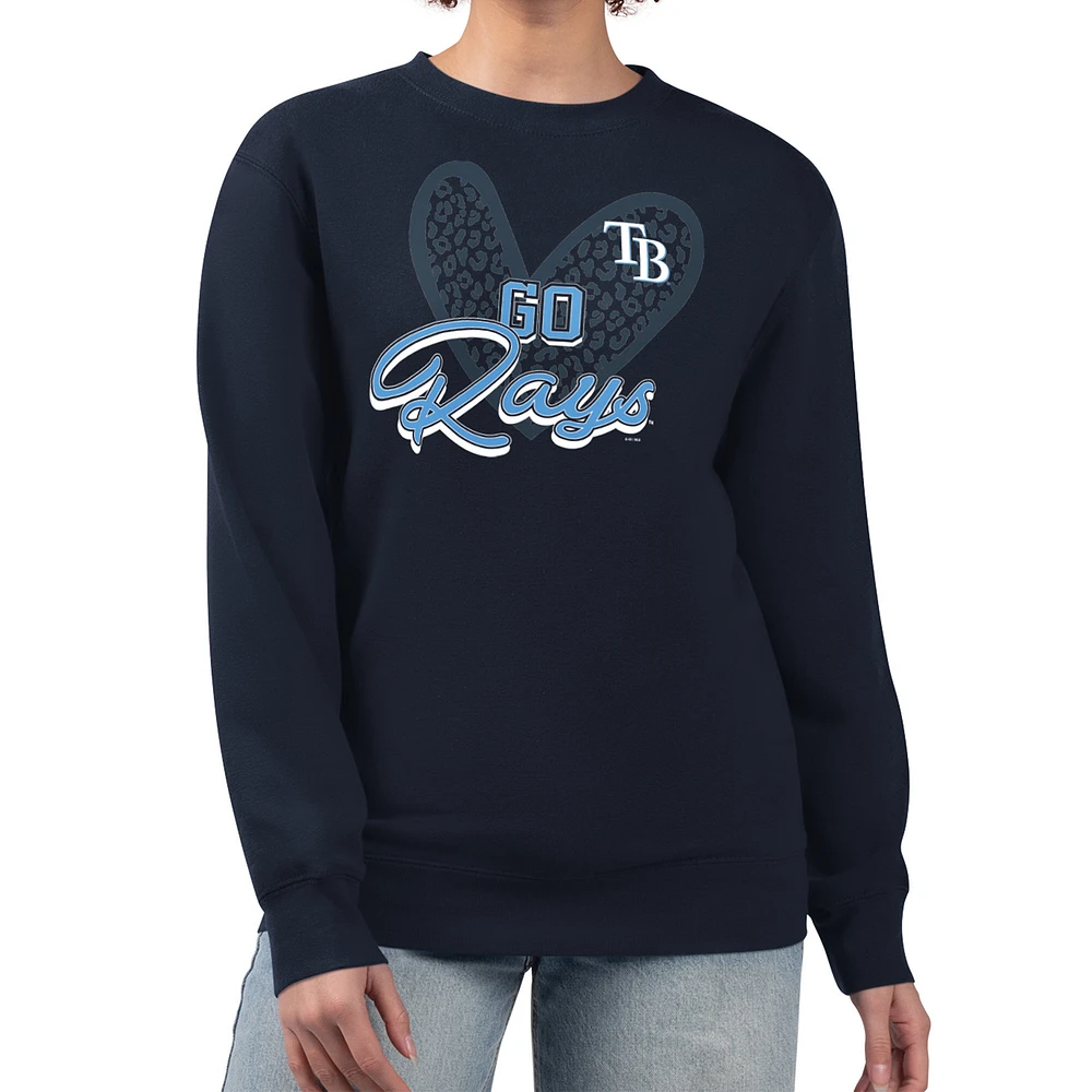 Women's G-III 4Her by Carl Banks Navy Tampa Bay Rays Leopard Heart Pullover Sweatshirt