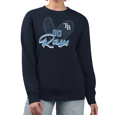 Women's G-III 4Her by Carl Banks Navy Tampa Bay Rays Leopard Heart Pullover Sweatshirt