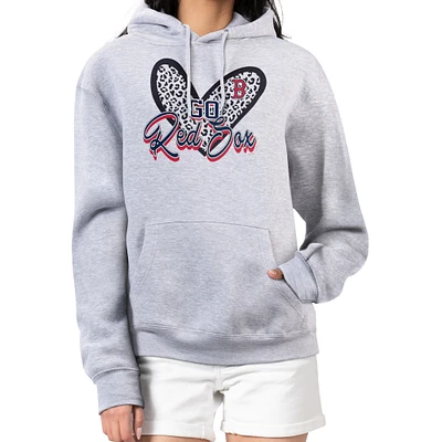 Women's G-III 4Her by Carl Banks Heather Gray Boston Red Sox Leopard Heart Pullover Hoodie