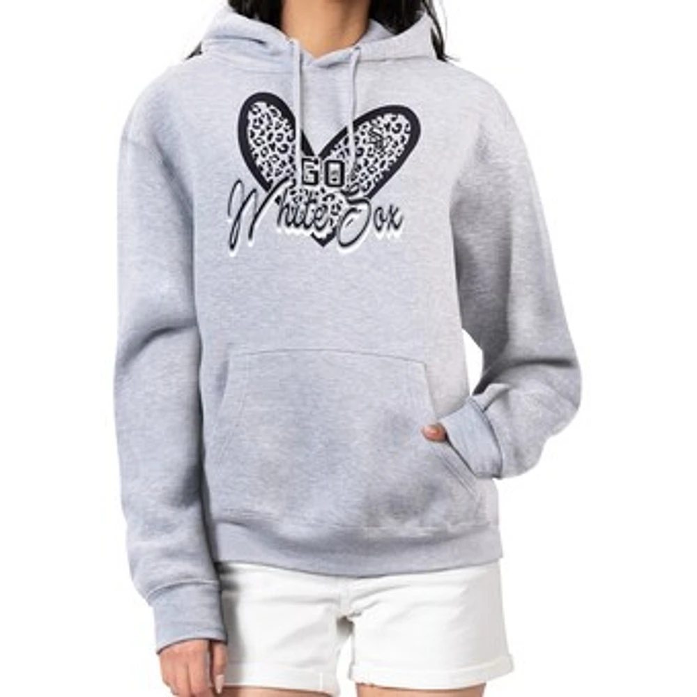 Women's G-III 4Her by Carl Banks Heather Gray Chicago White Sox Leopard Heart Pullover Hoodie