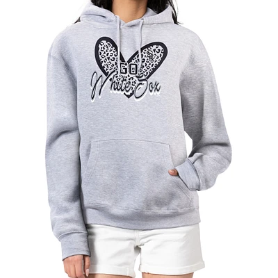 Women's G-III 4Her by Carl Banks Heather Gray Chicago White Sox Leopard Heart Pullover Hoodie