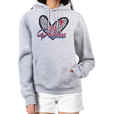 Women's G-III 4Her by Carl Banks Heather Gray Philadelphia Phillies Leopard Heart Pullover Hoodie