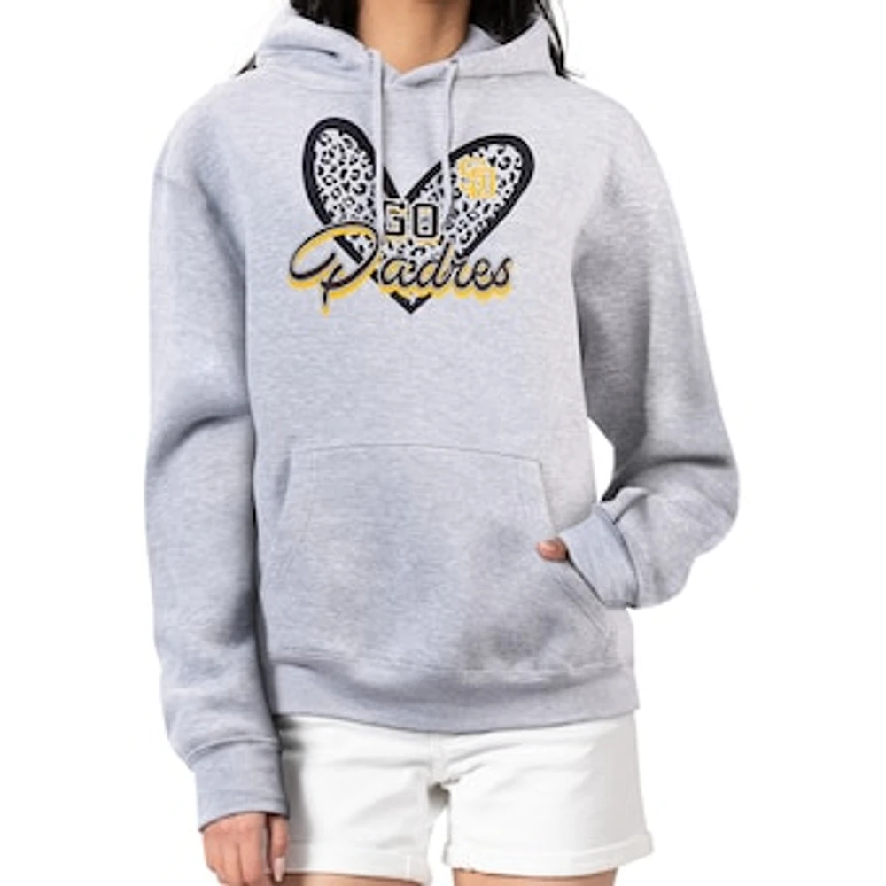 Women's G-III 4Her by Carl Banks Heather Gray San Diego Padres Leopard Heart Pullover Hoodie