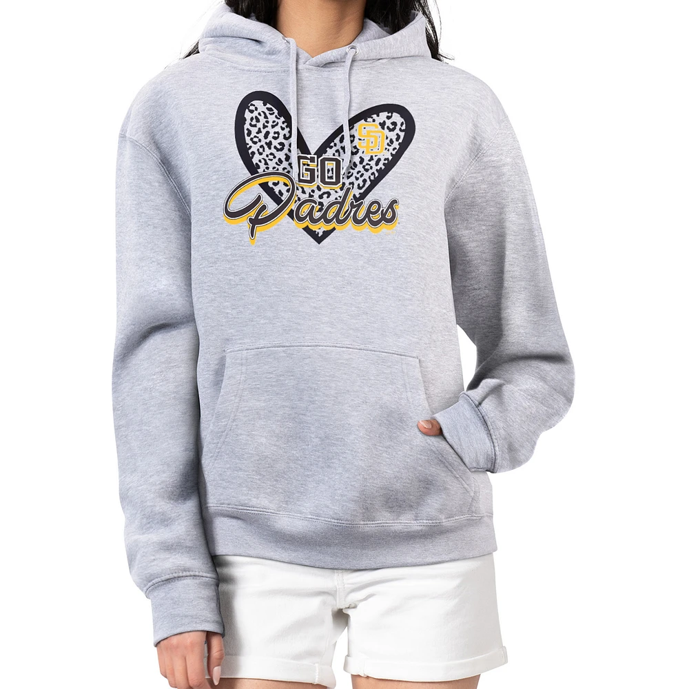Women's G-III 4Her by Carl Banks Heather Gray San Diego Padres Leopard Heart Pullover Hoodie