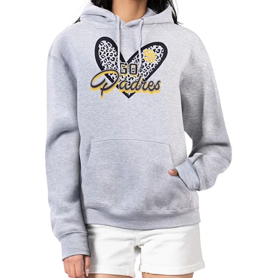 Women's G-III 4Her by Carl Banks Heather Gray San Diego Padres Leopard Heart Pullover Hoodie