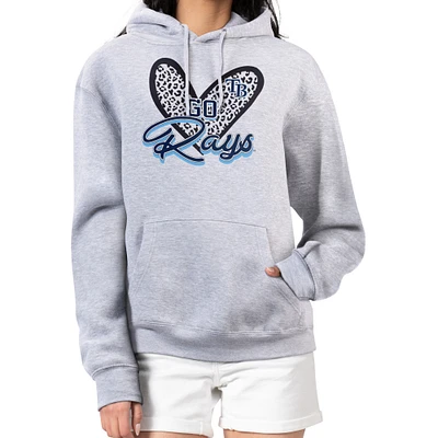 Women's G-III 4Her by Carl Banks Heather Gray Tampa Bay Rays Leopard Heart Pullover Hoodie