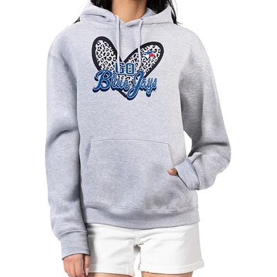 Women's G-III 4Her by Carl Banks Heather Gray Toronto Blue Jays Leopard Heart Pullover Hoodie