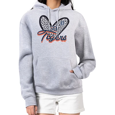 Women's G-III 4Her by Carl Banks Heather Gray Detroit Tigers Leopard Heart Pullover Hoodie