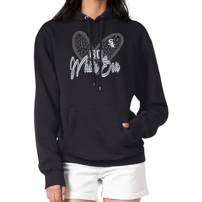 Women's G-III 4Her by Carl Banks Black Chicago White Sox Leopard Heart Pullover Hoodie