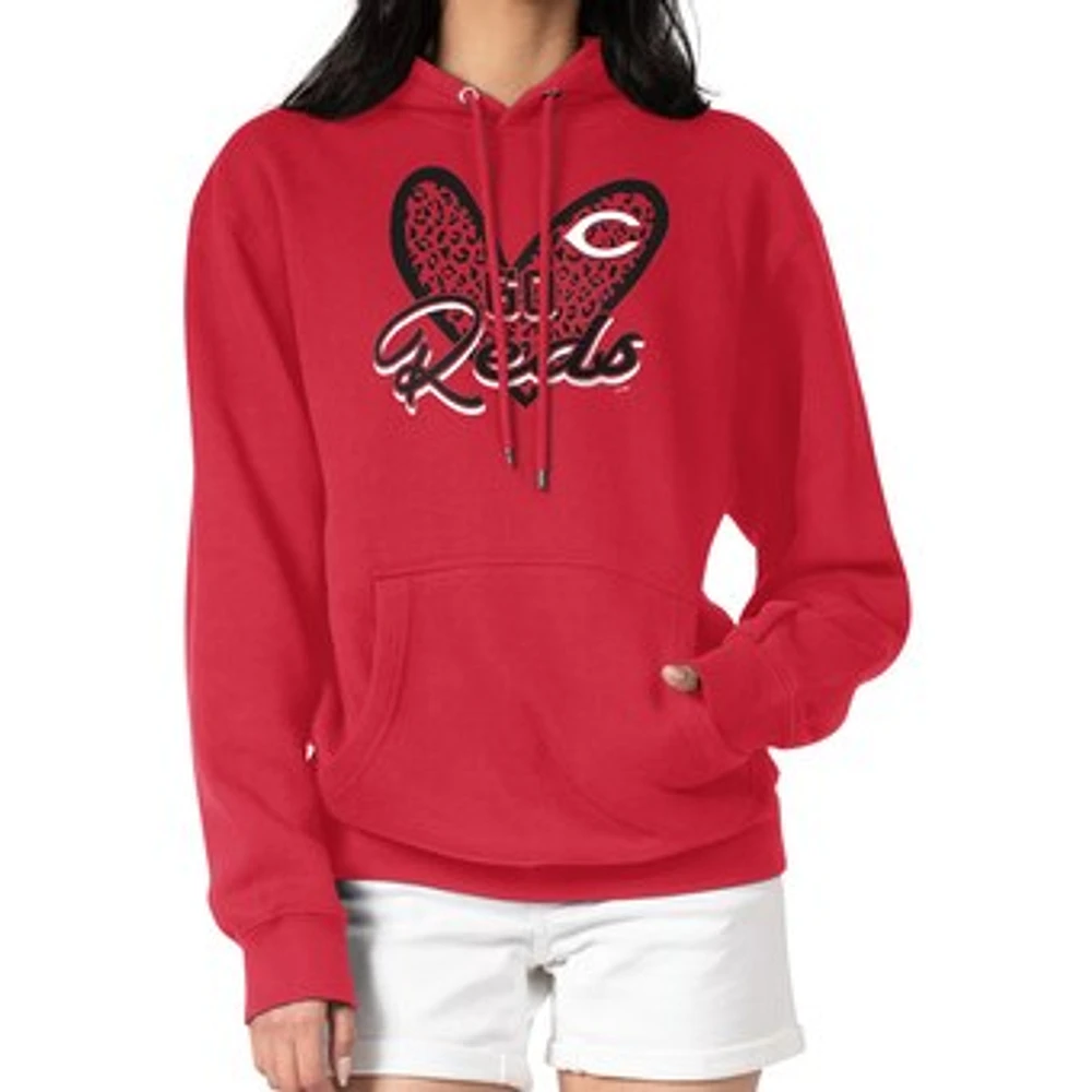 Women's G-III 4Her by Carl Banks Cincinnati Reds Leopard Heart Pullover Hoodie