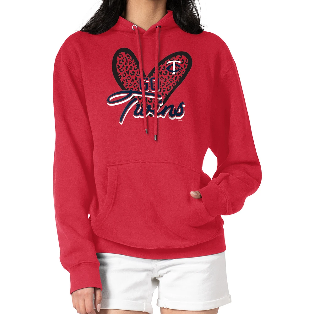 Women's G-III 4Her by Carl Banks Red Minnesota Twins Leopard Heart Pullover Hoodie