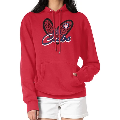 Women's G-III 4Her by Carl Banks Chicago Cubs Leopard Heart Pullover Hoodie