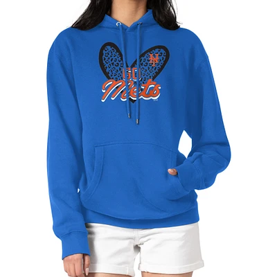Women's G-III 4Her by Carl Banks Royal New York Mets Leopard Heart Pullover Hoodie