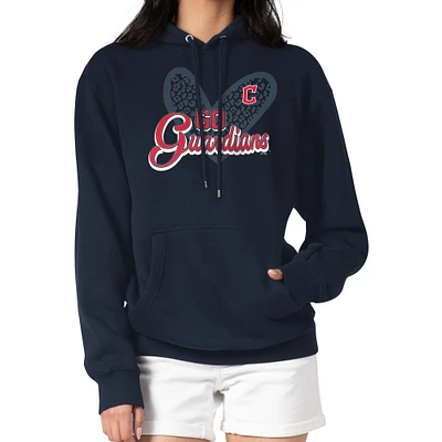 Women's G-III 4Her by Carl Banks Navy Cleveland Guardians Leopard Heart Pullover Hoodie