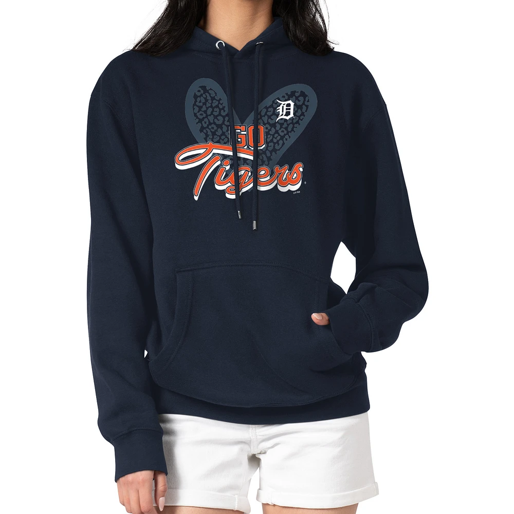 Women's G-III 4Her by Carl Banks Navy Detroit Tigers Leopard Heart Pullover Hoodie