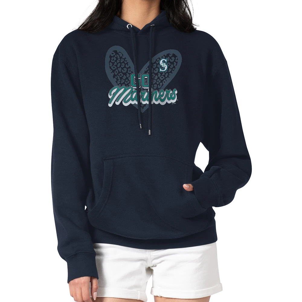 Women's G-III 4Her by Carl Banks Navy Seattle Mariners Leopard Heart Pullover Hoodie