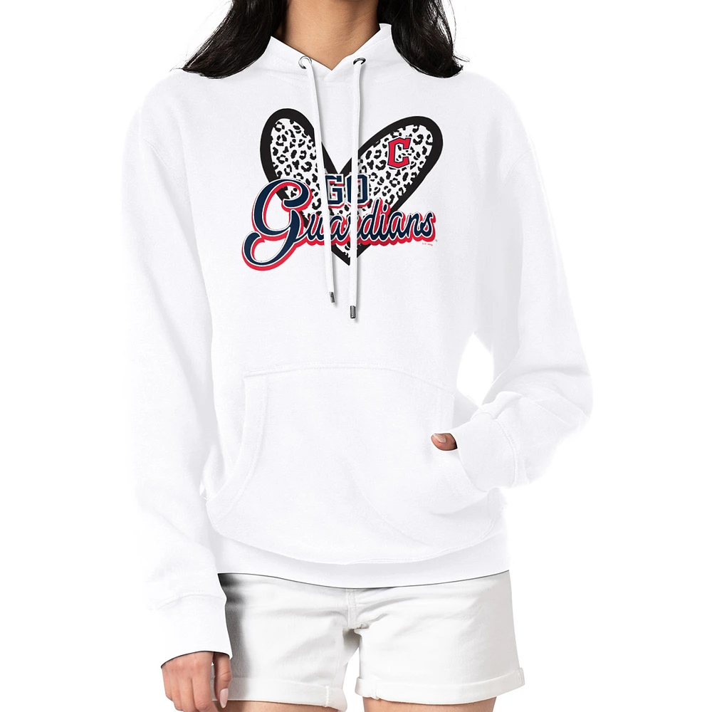 Women's G-III 4Her by Carl Banks White Cleveland Guardians Leopard Heart Pullover Hoodie
