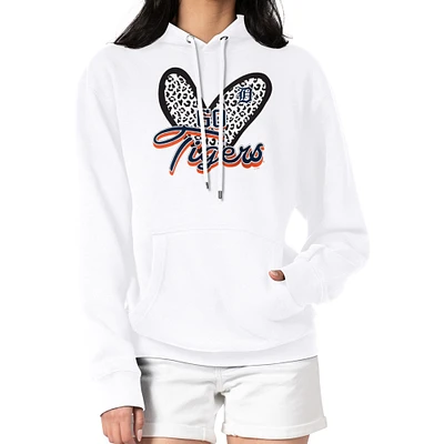 Women's G-III 4Her by Carl Banks White Detroit Tigers Leopard Heart Pullover Hoodie