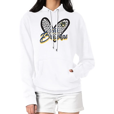 Women's G-III 4Her by Carl Banks White Milwaukee Brewers Leopard Heart Pullover Hoodie