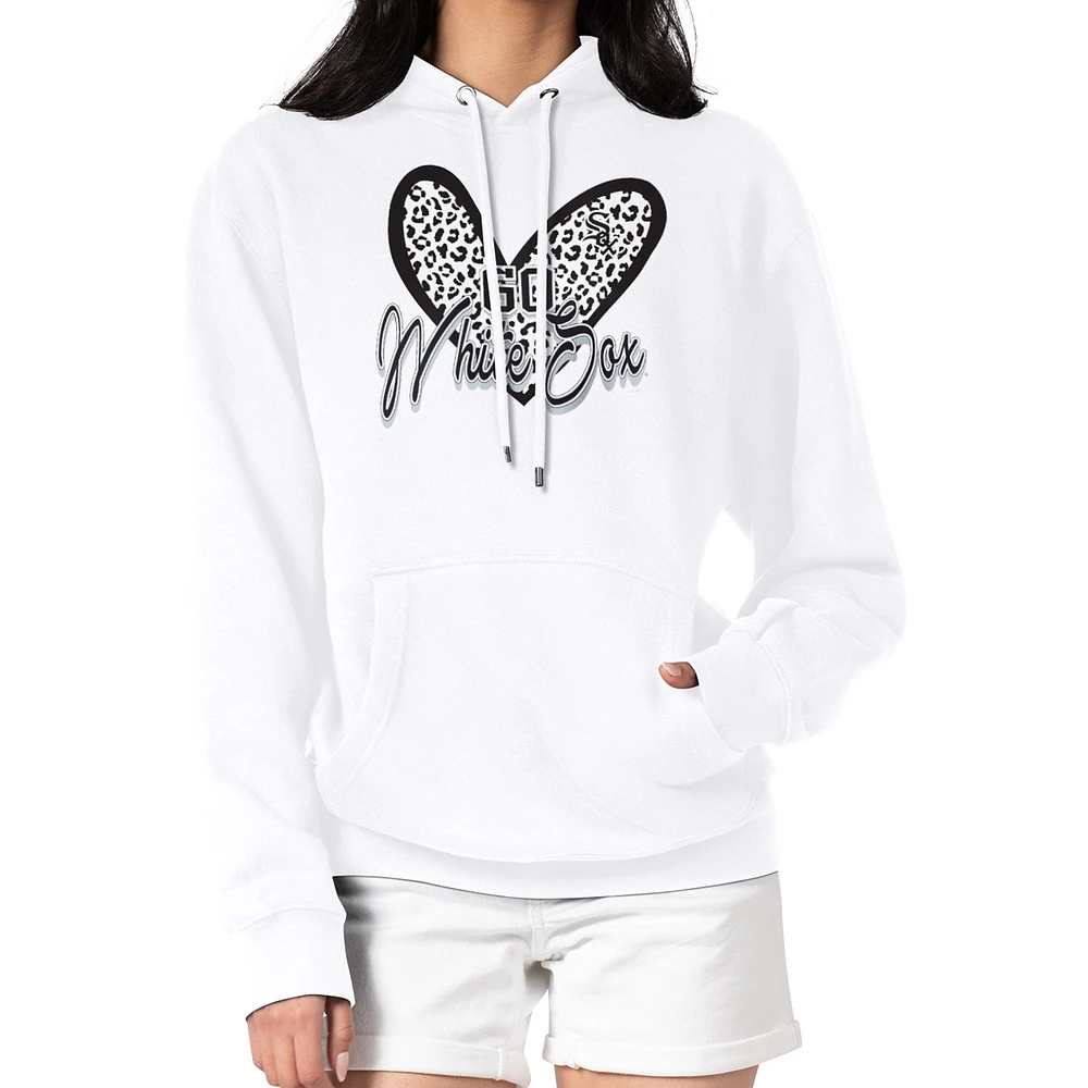 Women's G-III 4Her by Carl Banks White Chicago Sox Leopard Heart Pullover Hoodie