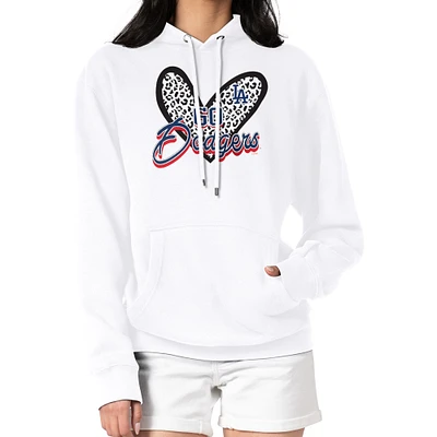 Women's G-III 4Her by Carl Banks White Los Angeles Dodgers Leopard Heart Pullover Hoodie