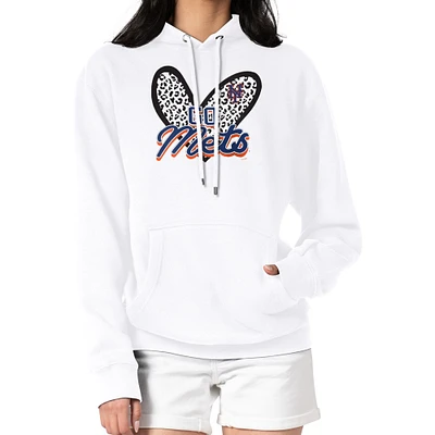 Women's G-III 4Her by Carl Banks White New York Mets Leopard Heart Pullover Hoodie