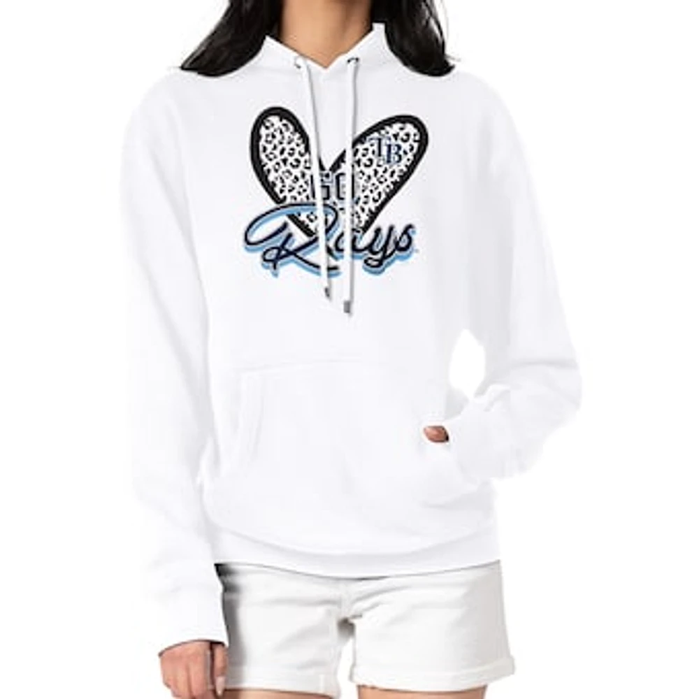 Women's G-III 4Her by Carl Banks White Tampa Bay Rays Leopard Heart Pullover Hoodie