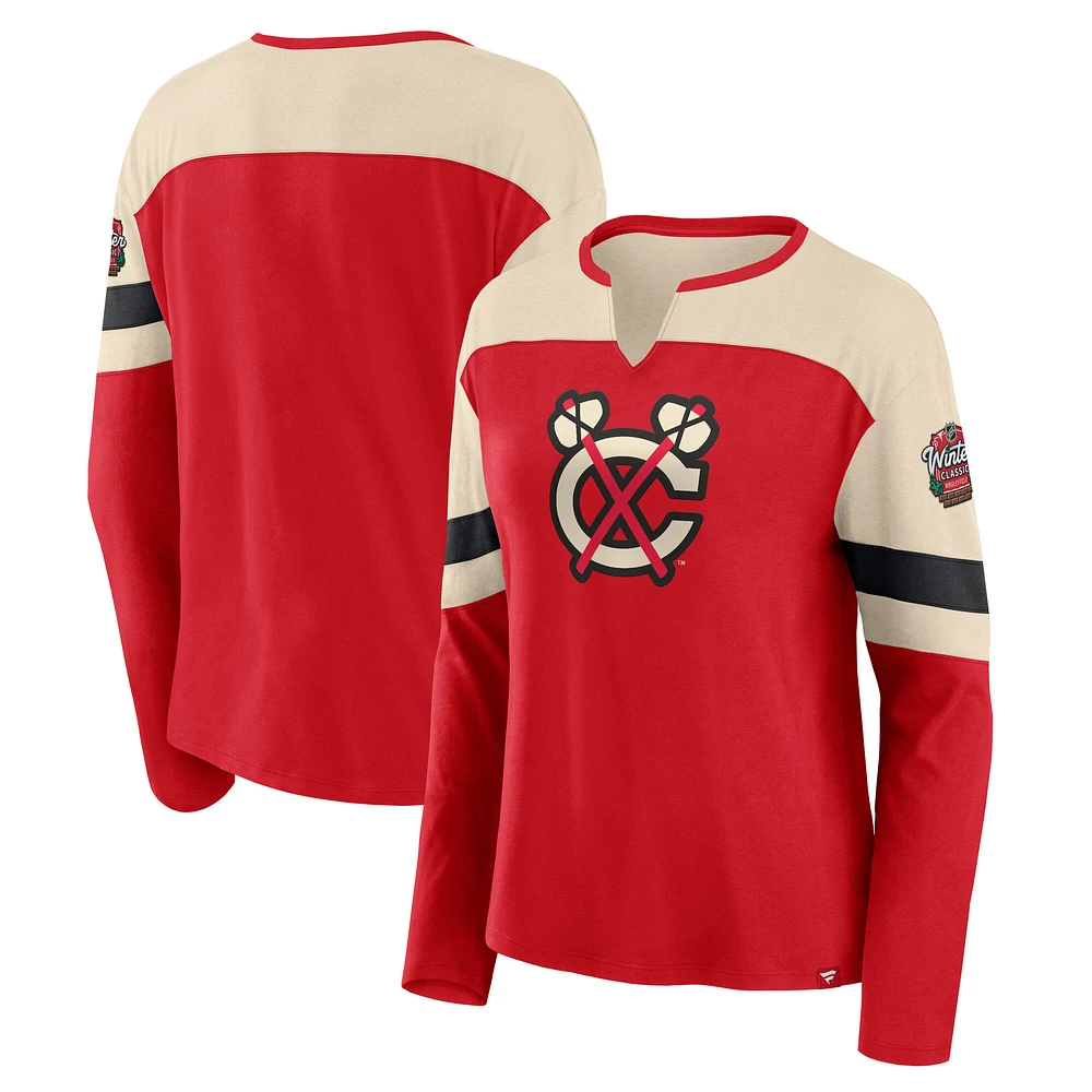 Women's Fanatics Red Chicago Blackhawks 2025 NHL Winter Classic Frozen Long Sleeve Notch Neck T-Shirt