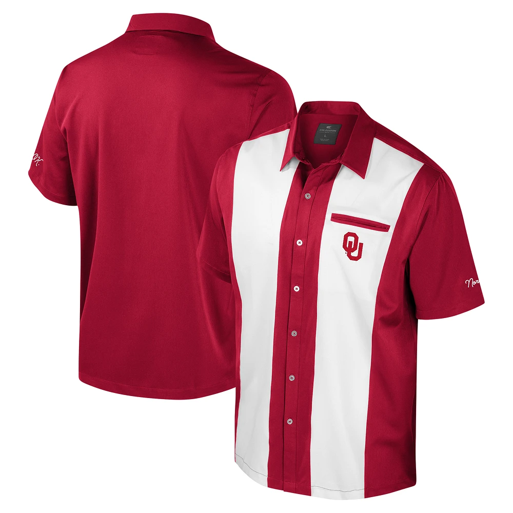 Men's Colosseum Crimson Oklahoma Sooners Strike Bowling Button-Up Shirt
