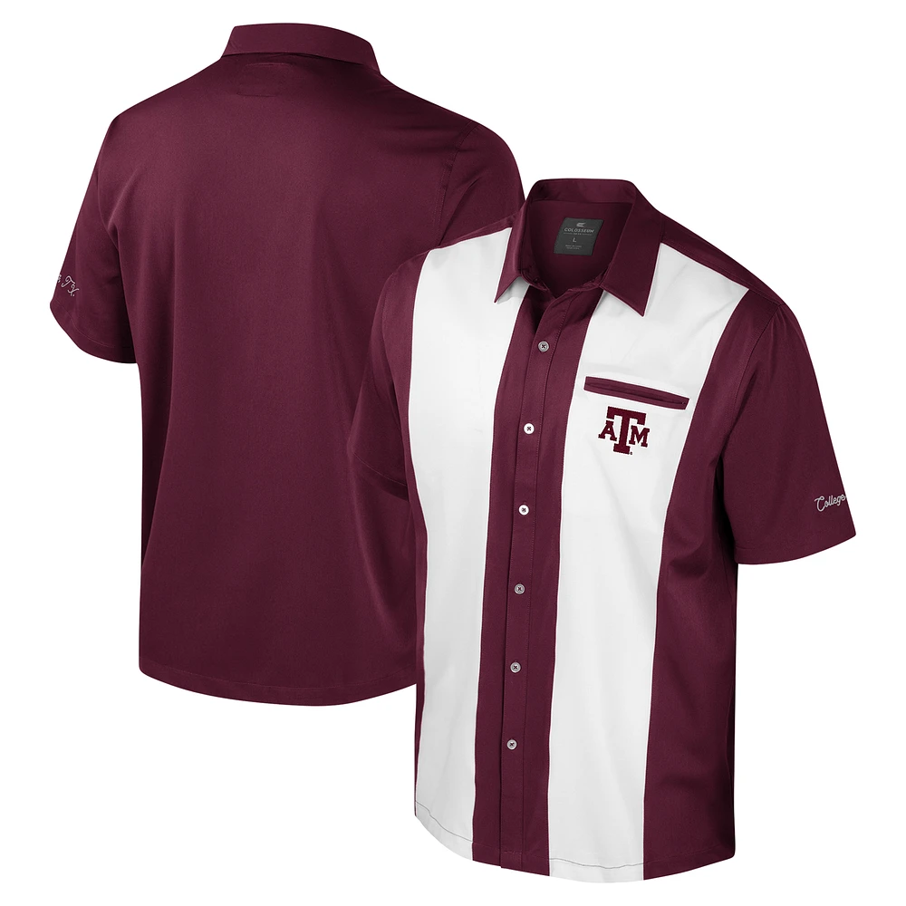 Men's Colosseum Maroon Texas A&M Aggies Strike Bowling Button-Up Shirt