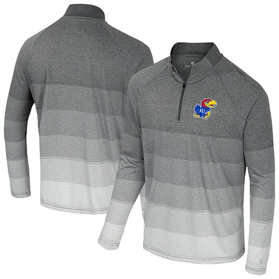 Men's Colosseum Gray Kansas Jayhawks AI Striped Mesh Quarter-Zip Raglan Windshirt