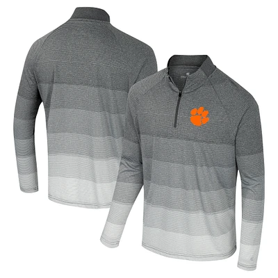 Men's Colosseum Gray Clemson Tigers AI Striped Mesh Quarter-Zip Raglan Windshirt