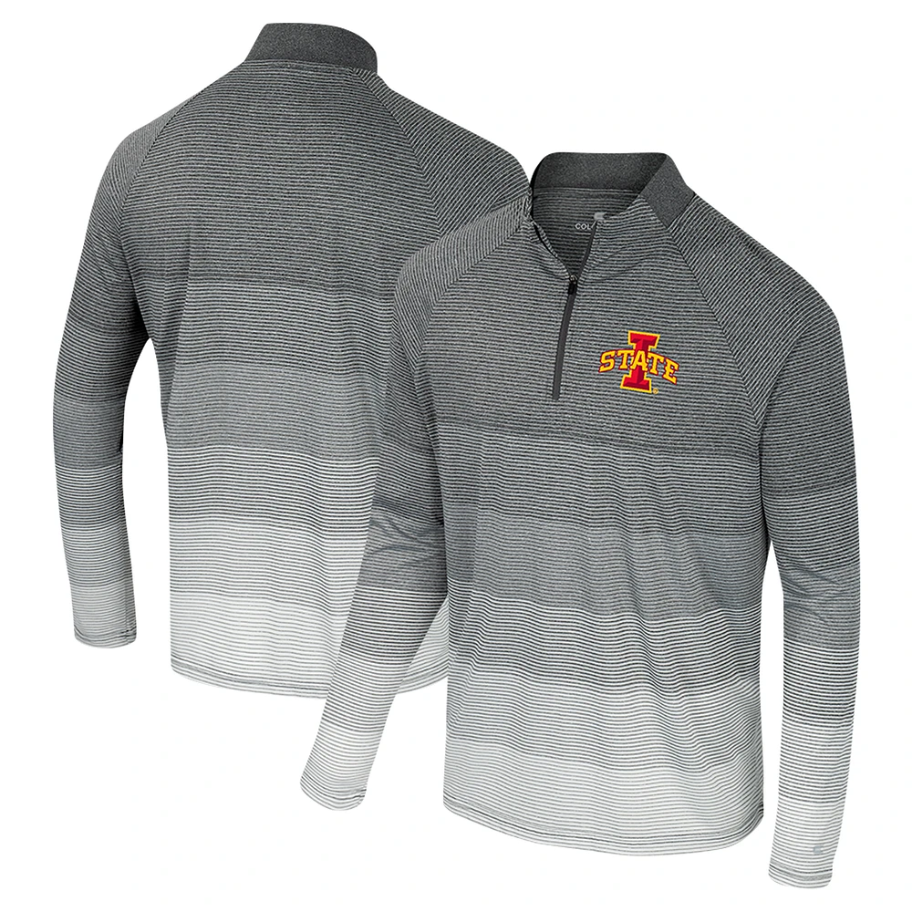 Men's Colosseum Gray Iowa State Cyclones AI Striped Mesh Quarter-Zip Raglan Windshirt