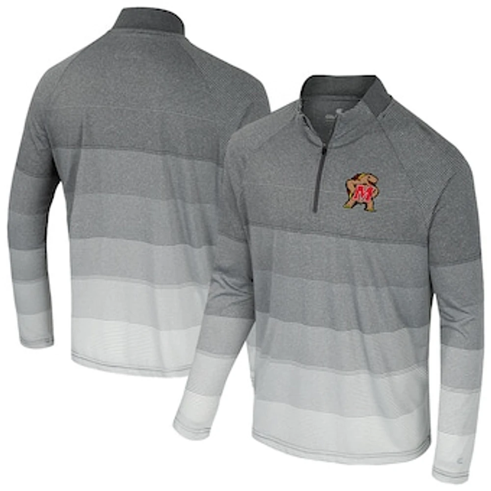 Men's Colosseum Gray Maryland Terrapins AI Striped Mesh Quarter-Zip Raglan Windshirt