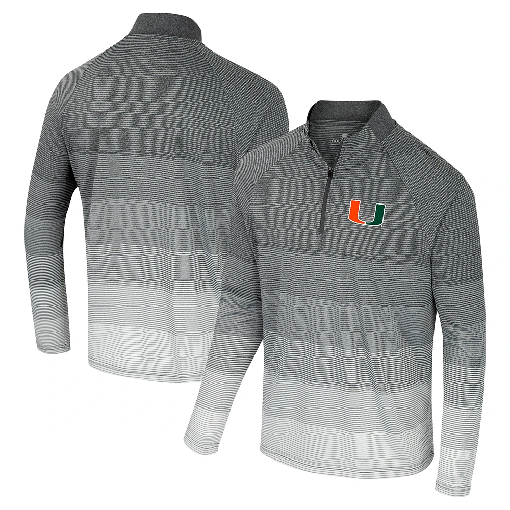 Men's Colosseum Gray Miami Hurricanes AI Striped Mesh Quarter-Zip Raglan Windshirt