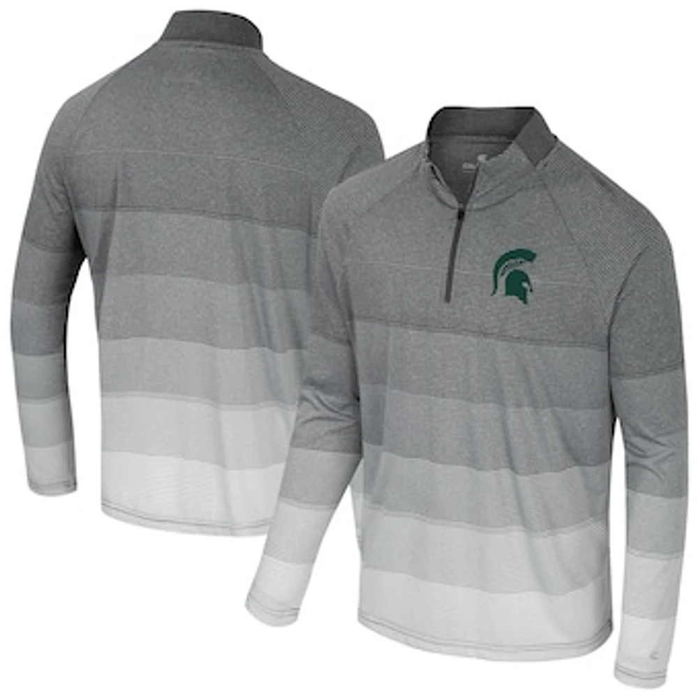 Men's Colosseum Gray Michigan State Spartans AI Striped Mesh Quarter-Zip Raglan Windshirt