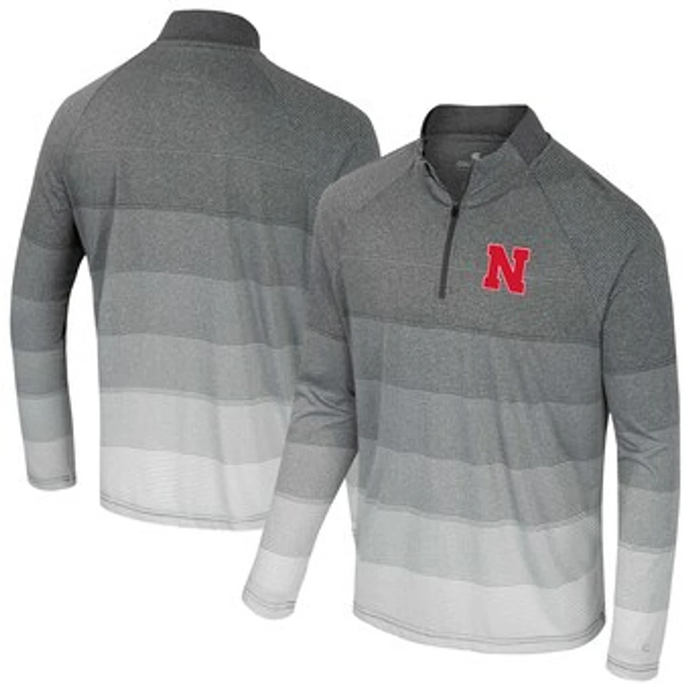 Men's Colosseum Gray Nebraska Huskers AI Striped Mesh Quarter-Zip Raglan Windshirt