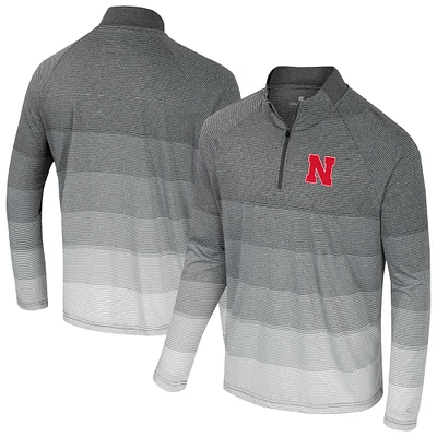 Men's Colosseum Gray Nebraska Huskers AI Striped Mesh Quarter-Zip Raglan Windshirt